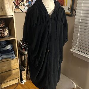 Black Hooded Zip-Up Swim Coverup - 4X